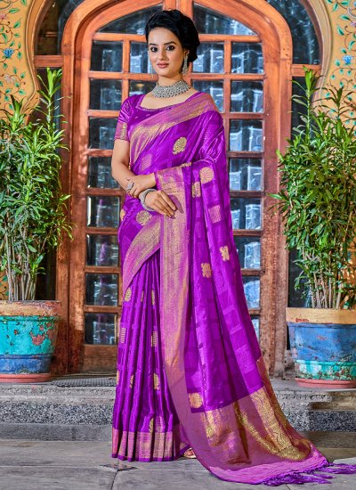 Purple Weaving Engagement Contemporary Style Saree