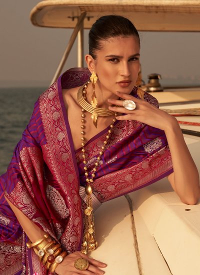 Purple Weaving Trendy Saree