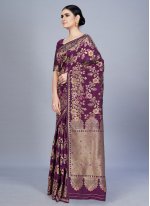 Purple Woven Designer Saree
