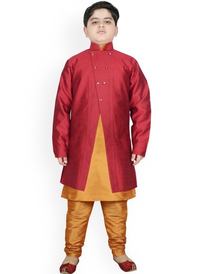 Radiant Fancy Work Beige and Maroon Dupion Silk Jacket Style