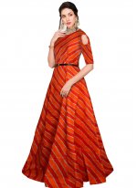 Radiant Orange Printed Banglori Silk Party Wear Kurti
