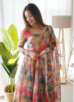 Radiant Printed Organza Multi Colour Readymade Anarkali Salwar Suit