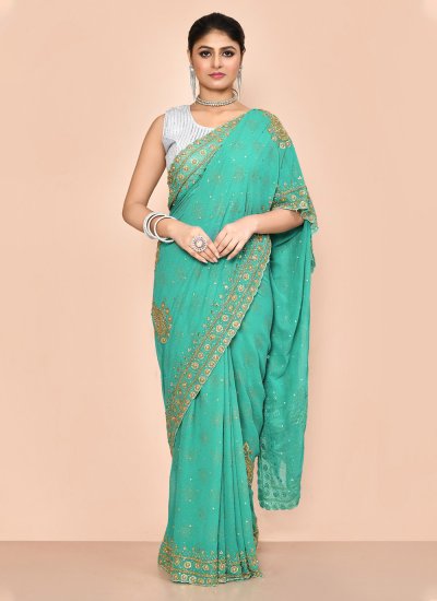 Rama Embroidered Party Contemporary Saree