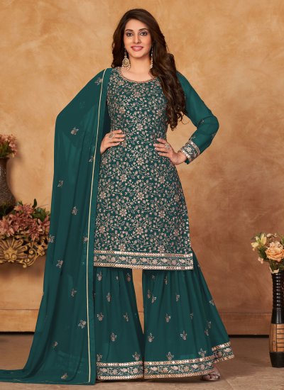 Rama Faux Georgette Embroidered Straight Salwar Suit