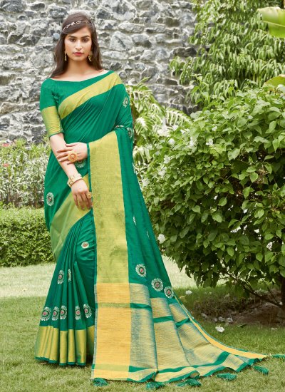 Rama Silk Embroidered Traditional Saree