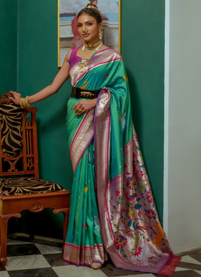 Rama Woven Silk Trendy Saree