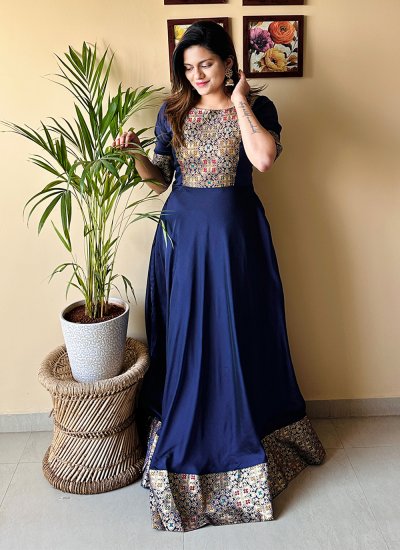 Rangoli Weaving Navy Blue Trendy Gown