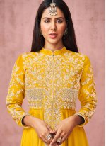 Ravishing Embroidered Yellow Faux Georgette Anarkali Salwar Kameez