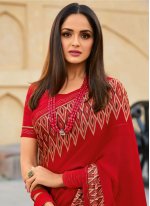 Ravishing Printed Red Classic Saree