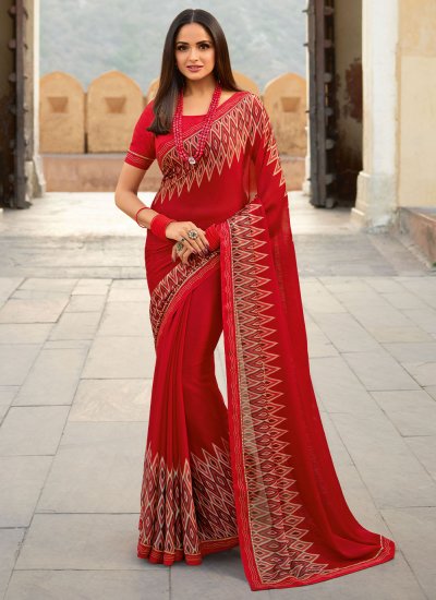 Ravishing Printed Red Classic Saree