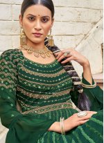 Ravishing Thread Green Georgette Anarkali Salwar Kameez