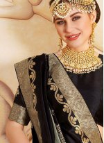 Ravishing Weaving Black and Grey Silk Silk Saree
