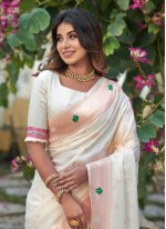 Ravishing Woven Banarasi Silk Off White Contemporary Saree