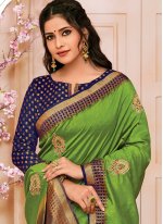 Raw Silk Embroidered Green Traditional Designer Saree