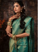 Raw Silk Fancy Teal Traditional Designer Saree