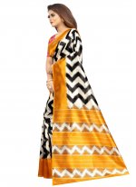 Raw Silk Printed Saree in Multi Colour