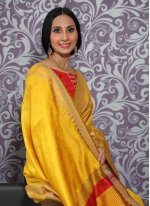Raw Silk Yellow Woven Designer Traditional Saree