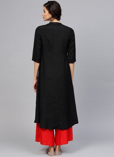 Rayon Embroidered Black Party Wear Kurti