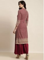 Rayon Embroidered Readymade Salwar Suit in Maroon