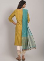 Rayon Embroidered Readymade Salwar Suit in Mustard