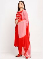 Rayon Embroidered Red Salwar Suit