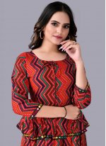 Rayon Foil Print Party Wear Kurti in Red