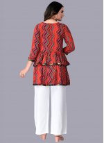 Rayon Foil Print Party Wear Kurti in Red
