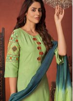 Rayon Green Embroidered Pant Style Suit