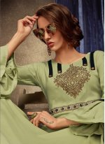 Rayon Green Embroidered Party Wear Kurti