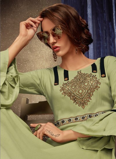 
                            Rayon Green Embroidered Party Wear Kurti