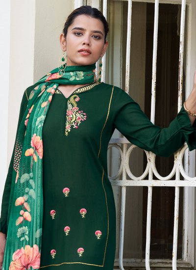 Rayon Green Readymade Salwar Suit