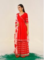 Rayon Lace Designer Pakistani Salwar Suit in Red