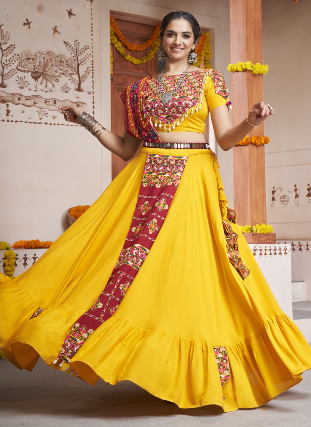 Buy Yellow Net Embroidered Mirror V Neck Bridal Lehenga Set For Women by  Seema Gujral Online at Aza Fashions.