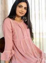 Rayon Pink Embroidered Party Wear Kurti