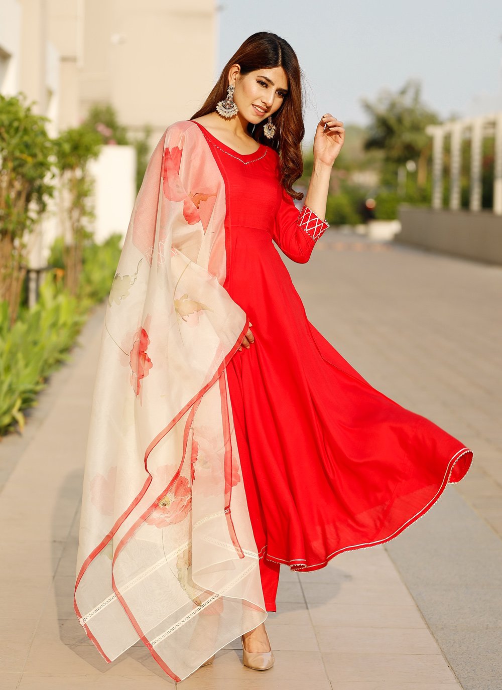 Red color Faux Georgette Designer wear Salwar Suit by fealdeal.com