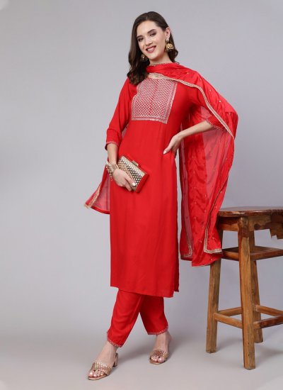 Rayon Red Pant Style Suit