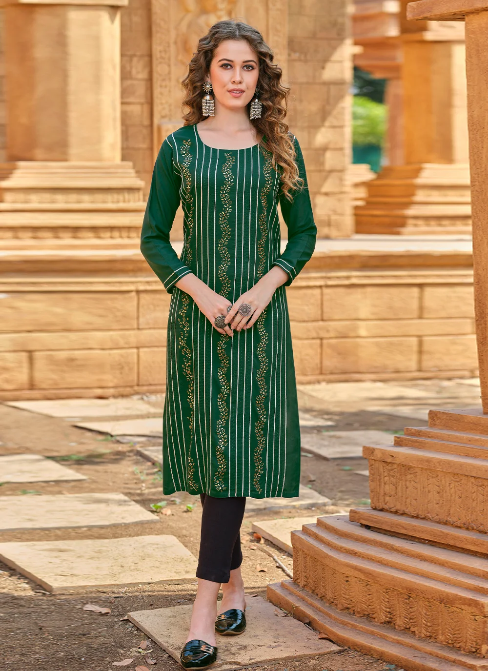 Rayon Swarovski Designer Kurti in Green