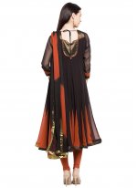 Readymade Anarkali Salwar Suit Embroidered Faux Georgette in Black