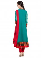 Readymade Anarkali Salwar Suit Embroidered Faux Georgette in Sea Green