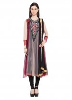 Readymade Anarkali Salwar Suit Patchwork Net in Maroon and Pink