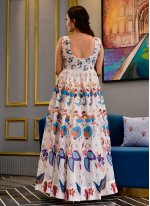 Readymade Gown Digital Print Muslin in Off White