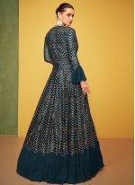 Readymade Gown Embroidered Silk in Teal