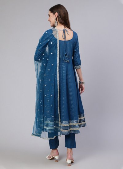 Readymade Salwar Kameez Embroidered Cotton in Teal