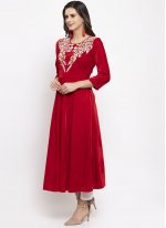 Readymade Salwar Kameez Plain Velvet in Red