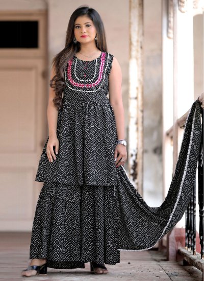 Readymade Salwar Suit Embroidered Cotton in Black