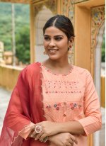 Readymade Salwar Suit Embroidered Cotton in Peach