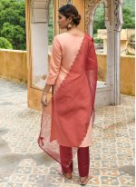Readymade Salwar Suit Embroidered Cotton in Peach