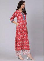 Readymade Salwar Suit Printed Cotton in Red