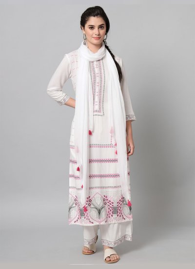 Readymade Salwar Suit Printed Rayon in White