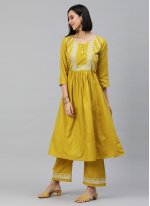 Readymade Salwar Suit Sequins Cotton in Yellow